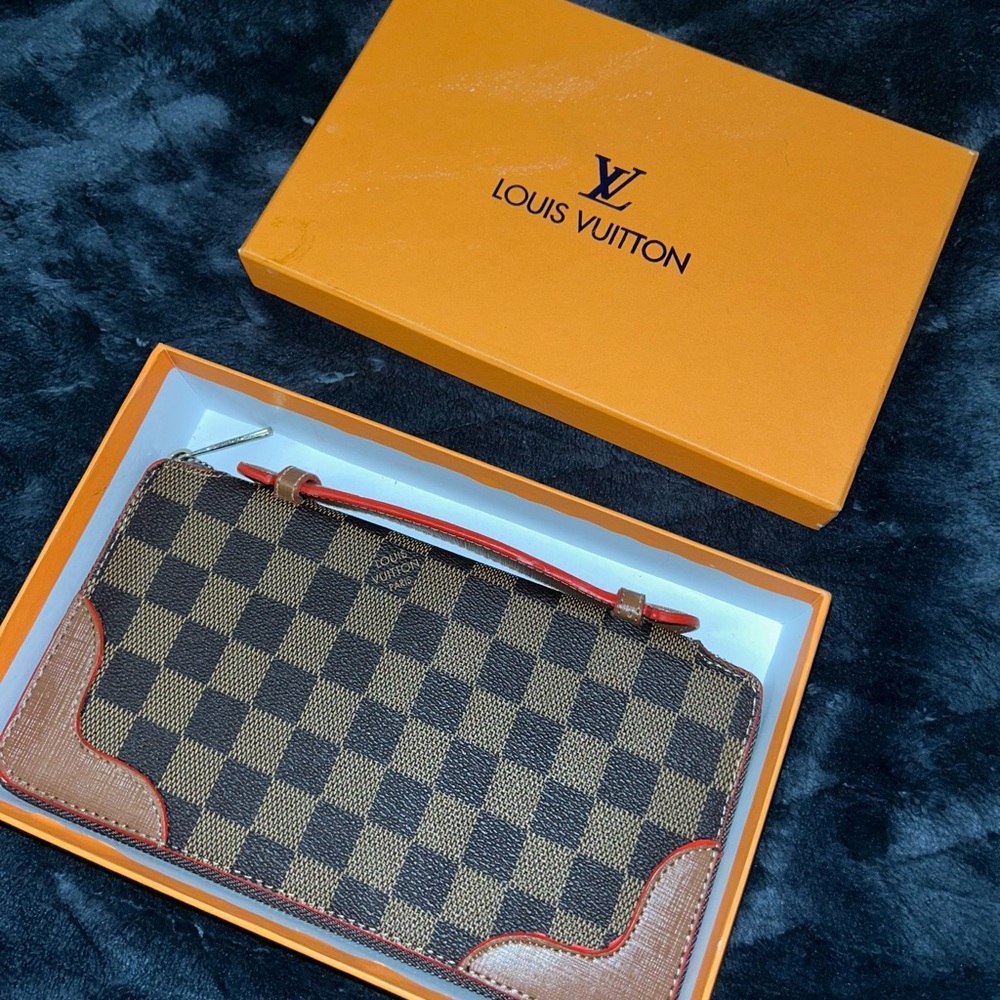 Louis Vuitton Brown and Red Checkered Clutch